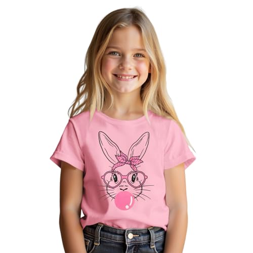 Image of MODNTOGA Girl Happy Easter Crewneck Shirt Glasses Bunny Graphic T-Shirt Big Kid Cute Rabbit Print Easter Holiday Pullover Top