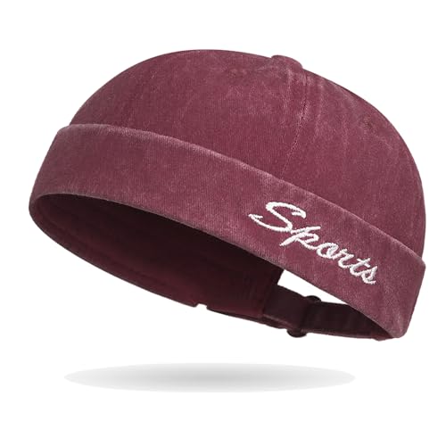 Image of Classic Vintage Style Solid Color Sailor brimless Skull hat Casual Washed Cotton Rolled Cuff Harbour Hat