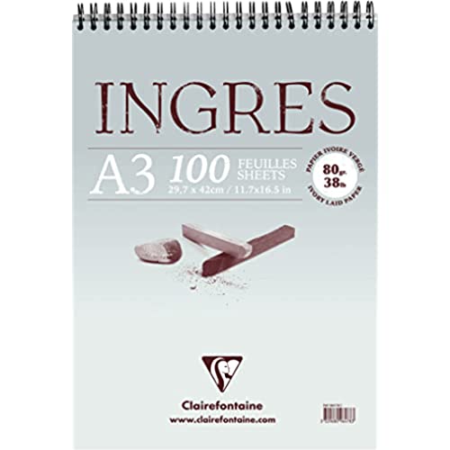 Clairefontaine - Clairefontaine 96478C Bloc Spiralé Ingres Pastel - 100 Feuilles Papier Ingres Vergé Ivoire - A3 29,7x42 cm 80g - Idéal pour le Dessin au Crayon, à la Sanguine ou au Fusain