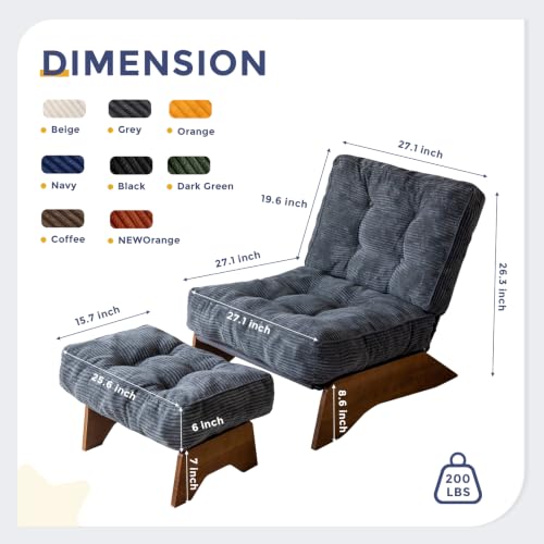 Image of MAXYOYO Accent Chair with Ottoman, Lounge Chair with Adjustable Backrest | Tufted Living Room Chair Upholstered Lounge Chair with Footrest Set, Modern Chair for Reading Room, Dark Grey