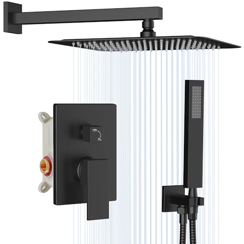 Image of Gabrylly Shower System, Black Shower Faucet Set with 10 inch Rain Shower head and Handle Set, All Metal Shower Heads with Handheld Spray Combo, Wall Mounted Shower Fixtures with Shower Valve, Matte Black