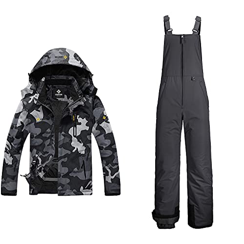 Gemyse Mountain Waterproof Ski Snow Jacket Winter Windproof Rain Jacket+Bibs (Large) #TOP6