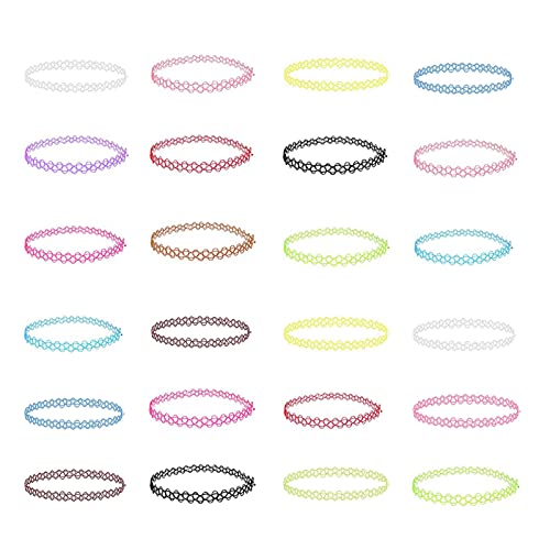 Collier élastiques 24 Pièces Ensemble Collier Tour de Cou Collier élastique pour Femme Cou Ensemble Mode Collier Ras Du Cou Ensemble Elastique Ras du Cou Ensemble Collier de Tatouage pour Dames Filles Cover