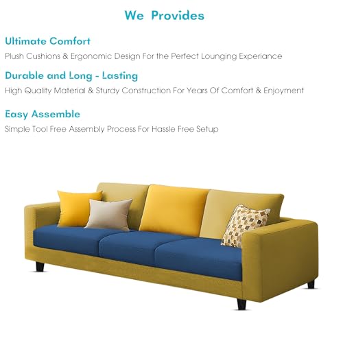 Image of Galib 3 Seater Sofa Set for Living Room (Blue Yellow Fabric) Premium Fabric Sofa Set