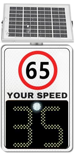 24''X35'' Solar Powered Radar Speed Sign, LED Display Aluminum Speed Limit Sign For Speed-Limited Roads,Highways (White, Speed ​​Limit 65)