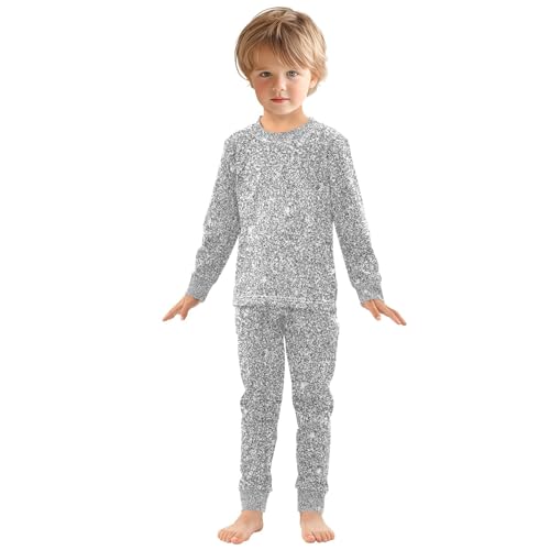Bright Silver Glitter Pajama Sets Long Sleeve Top with Pants Cotton Soft Sleepwear 2 Piece Pjs Set Size 4T4
