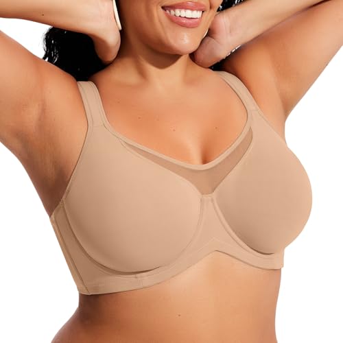 ProKloud Minimizer Bras for Women Full Coverage T Shirt Unlined Bra with Underwire Plus Size Coolcomfort Bra for Heavy Breast Light Beige