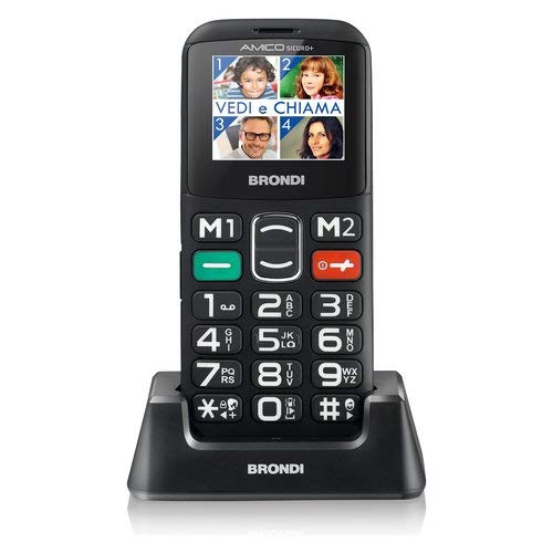 Brondi Amico Sicuro + - Teléfono móvil gsm para Personas Mayores con Teclas Grandes, botón SOS y...