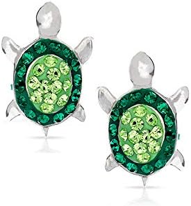 Green Crystal Baby Sea Turtle Earring Set, Never Rust 925 Sterling Silver, Natural & Hypoallergenic Studs For Women, Girls & Kids, with Free Breathtaking Gift Box for a Special Moment of Love