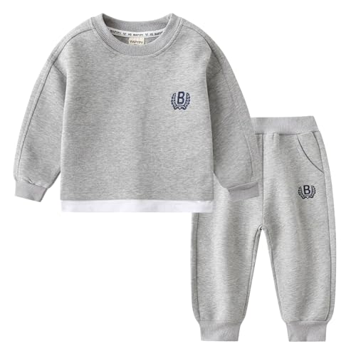 Fnaobai Toddler Baby Boy Fall Winter Clothes Solid Color Long Sleeve Pullover Sweatshirt Tops Joggers Pants Outfit Set