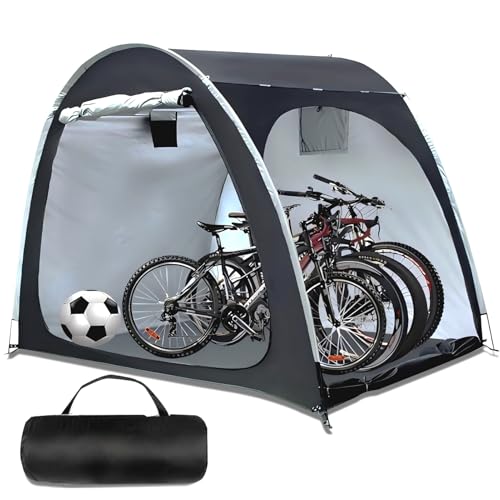 Große Fahrradabdeckung, Aufbewahrungszelt, tragbares Fahrrad-/Motorradzelt, wasserdicht, tragbar, Gartenaufbewahrung, Abdeckung, strapazierfähig, seitliche Öffnung, Camping, Wandern (schwarz)