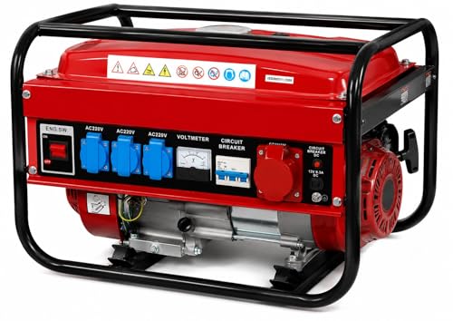 SVE Generador Eléctrico Gasolina 15L 5500W 230/380V 4 ENCHUFES (2500W Trifásico 3000W Monofásico) Motor 4 Tiempos