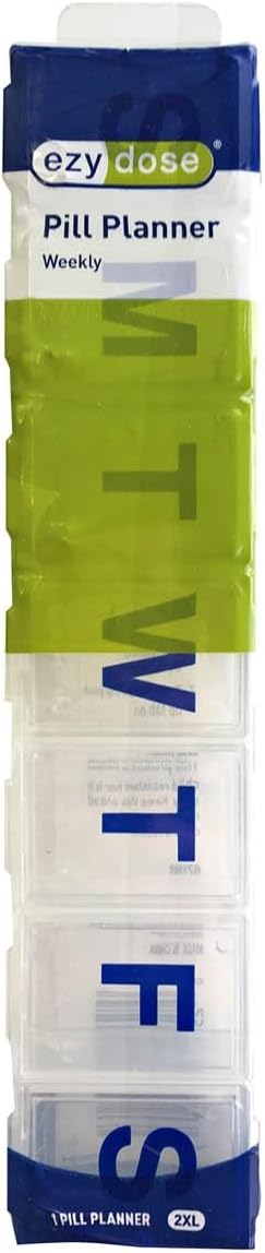 Weekly (7-Day) Pill Organizer, Vitamin Case and Medicine Box, Clear Lids, 2X-Large
