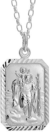 Rectangular Sterling Silver St Christopher Pendant Necklace with 18" Chain and Jewellery Presentation Box