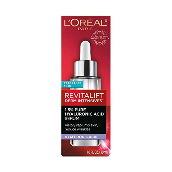 LOreal-Paris-Skincare-Revitalift-Derm-Intensives-15-Pure-Hyaluronic-Acid-Face-Serum-Hyaluronic-Acid-Serum-for-Skin-Hydrates-Moisturizes-Plumps-Skin-Reduces-Wrinkles-Anti-Aging-Serum-1-Oz L'Oreal Paris Revitalift 1.5% Pure Hyaluronic Acid Face Serum, Hydrate & Reduce Wrinkles, Fragrance Free 1 oz