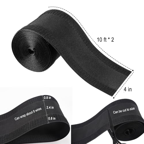 Protector para cables de piso, 20 pies de largo y 4 pulgadas de ancho, color negro, con diseño de gancho y lazo para organización y protección de cables miniatura 5