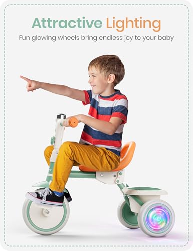 image for besrey Kids Tricycle with Flash Wheels for Ages 18 Months to 5 Years, 