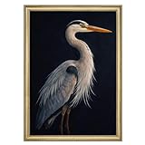 MUDECOR Premium Framed Wall Art Elegant Blue Heron Portrait on Deep Navy Illustrations Impressionism Scenic Colorful for Living Room, Bedroom, Office - 26' x36 Gold