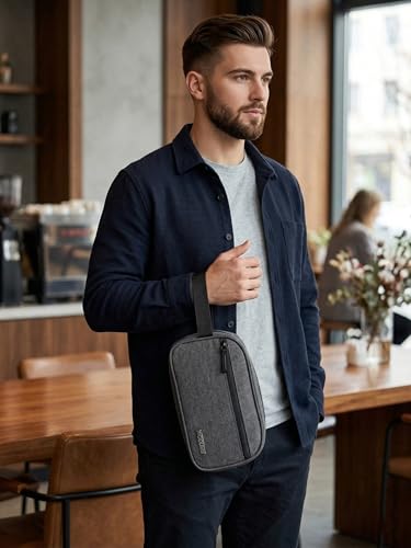 Image of Wooum Travel Toiletry Pouch for Men 1 Year Warranty Shaving Kit Bag Travel Pouch Organizer Medicine Bag Toilet Kit for Travel Small Travel Pouch Bag for Men & Women (Dark Grey)