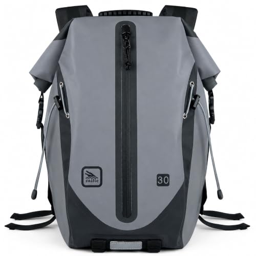 Mochila bolsa seca impermeable 30L, correas acolchonadas y correa de pecho con hebilla, gris miniatura 1