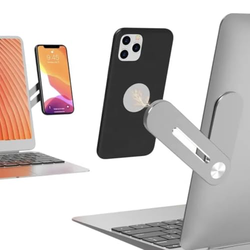 Orco 2 Pack Adjustable Magnetic Phone Holder for Laptop Screen - Aluminum Slim Monitor Side Mount Clip for All Phones, Portable Foldable Computer Expansion Bracket (Grey)