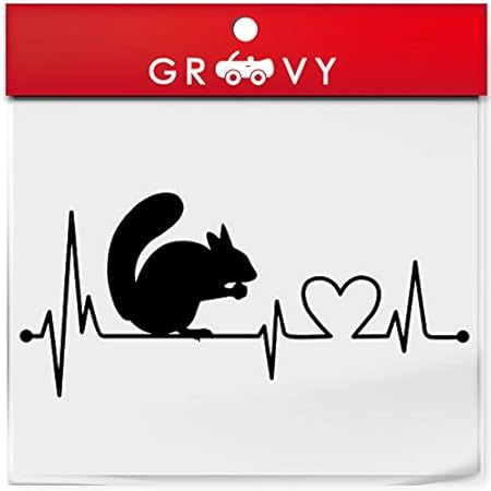 Amazon ハート 心電図 リス りす 小動物 ステッカー 開運 幸運 お守り かっこいい かわいい おしゃれ 車 ブランド アウトドア シール おもしろ グッズ 防水 エンブレム アクセサリー ブランド 雑貨 1302 ブラック ステッカー デカール 車 バイク
