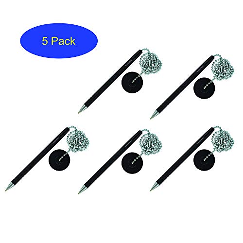 Secure Counter Pen With Adhesive Base & Metal Chain - Black Ink