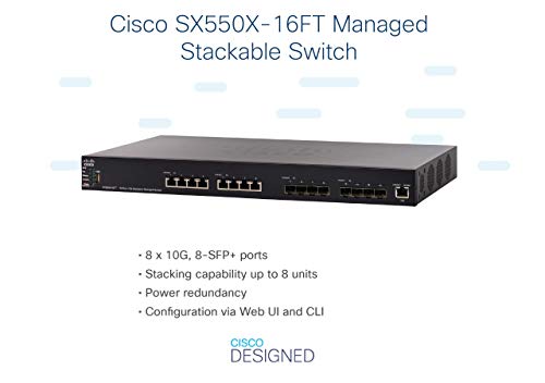 Cisco Sx550X-16Ft Stackable Managed Switch, 16 Ports 10 Gigabit, 8 Ports 10Gbase-T Plus 8 Sfp+ Slots, L3 Dynamic Routing, Limited Lifetime Protection (Sx550X-16Ft-K9-Na) #TOP2