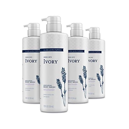 Ivory Sensitive Skin Moisturizing Body Wash, Hint of Lavender, 17.9 Fl Oz (Pack of 4)