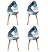 N/A Lot de 4 chaises Patchwork scandinaves, Fauteuil de réception en Lin, Fauteuil Restaurant, Dossier rembourré, Bleu Patchwork chaises