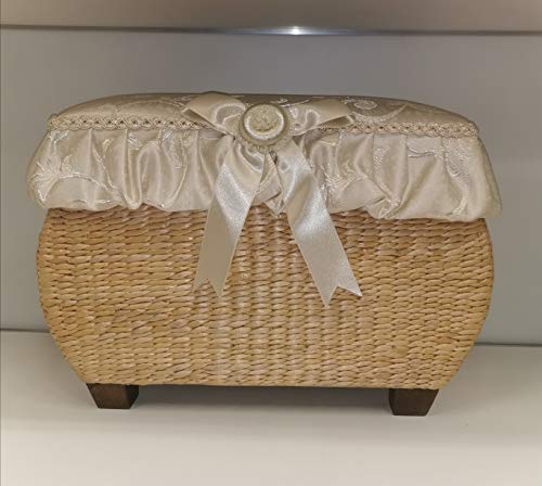 CREAZIONI ARTISTICHE Coffre en Osier avec Couvercle en Tissu.
