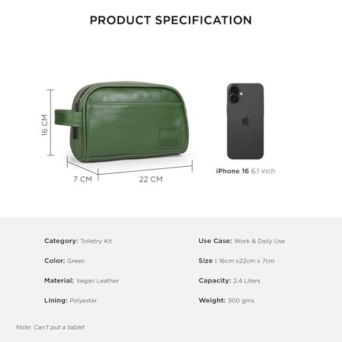 Image of COUNSELOR Toiletry Bag for Men & Women, Vegan Leather Toiletry Organizer, Shaving Kit Bag & Grooming, Travel Toiletry Pouch with Handle, Multiple Compartment, Unisex Travel Organizer Swift (Green)