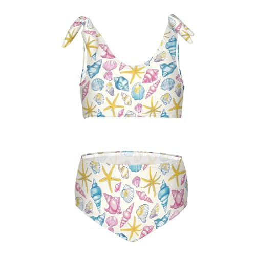 MNSRUU Girls Swimsuits Sea Shells Beach Life Tankini Bathing Suits for Girls Two Piece Summer Beach Swimwear, Cute Bikini Swimsuit Set 3T