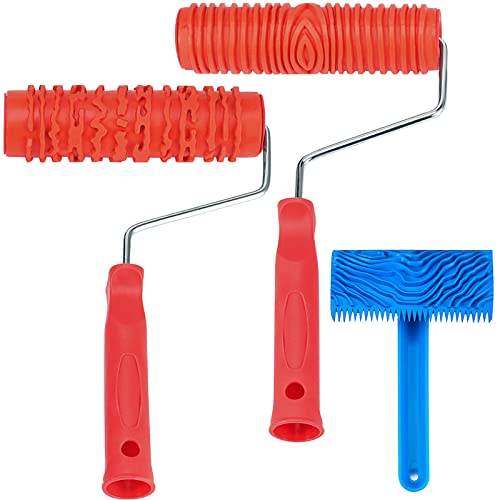 JAPCHET 3 PCS 7 Inch Wood Graining Painting Tool Set, Rubber Wood Pattern Paint Roller with Plastic Handle, Wood Grain Knurling Tool Set for Wall Decoration DIY Art Projects JAPCHET 3 PCS 7 Inch Wood Graining Painting Tool Set, Rubber Wood Pattern Paint Roller with Plastic Handle, Wood Grain Knurling Tool Set for Wall Decoration DIY Art Projects