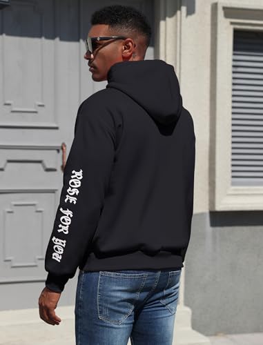 ZAFUL Men's Fleece Hoodie Unisex Rose Letter Print Hooded Pullover Kangaroo Pocket Sweatshirt4