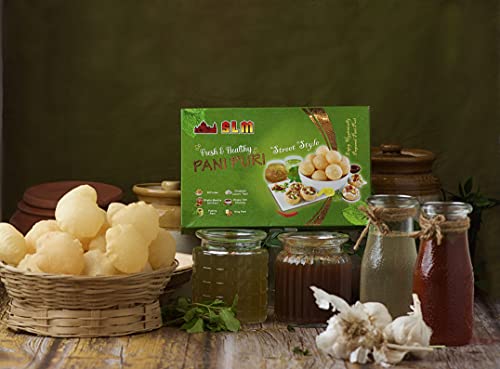 SLM Pani Puri Golgappe Puchka kit With 4 different flavours 50Pcs Puris. Pudhina Pani, Hing Pani, Lasooni Pani, Khatha Metha Imli Pani and khajur Imli Chutney(250gm) (Pack1)