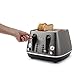 De'Longhi Distinta Titanium CTIN4003.TB, 4 Slot Toaster, Reheat, 6 Browning Settings, Defrost and Cancel Functions, Pull Crumb Tray, 1800W, Titanium Black
