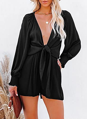Alvaq Jumpsuits For Women Dressy Spring Summer Resort Wear For Women 2023 Deep V Neck Rompers Party Sexy Dresses,Black,Large #TOP1