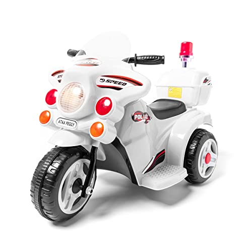 ATAA Moto de Police Peggy 6v - Blanc- Moto électrique pour Enfants avec Batterie 6v, Motos Trois Roues pour garçons et Filles