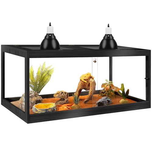 PROLEE Bearded Dragon Tank Tempered Glass Reptile Tank with Mesh Roof and Front Sliding Door Anti-Scratch Lizard Tank Spacious Reptile Enclosure for Snakes Lguanas (Black 81Gallons 48x20x20)