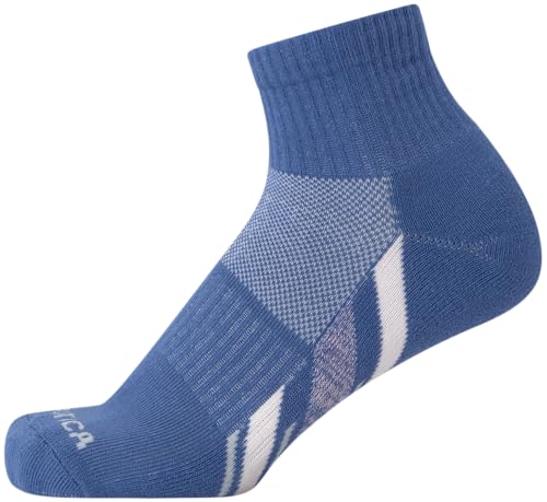 Image of Nautica Womens Quarter Socks Moisture Wicking Cushioned Socks, 12 Pack | Stretch Performance Dri-Motion Fabric, Cushioned with Arch Support, Breathable Mesh Panels, Quarter Cut, Shoe Size 4-10