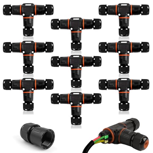 9 Pièces Boîte de Jonction IP68 Connecteur Étanche Forme de T Connecteur Électrique Étanches Boîte de Dérivation Extérieur Connecteur Câbles 3 Voies...