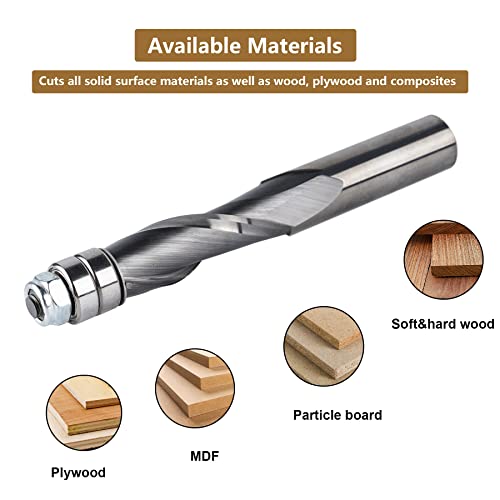 Spetool Upcut Spiral Flush Trim Router Bit, 1/2" Shank 1-1/2" Cutting Length Extra Long 4", Solid Carbide Flush Trim Router Bits Spiral With Bearing For Trimming Wood Veneer Acrylic #TOP3