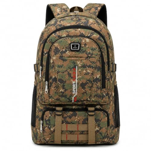 Mochila Militar Camuflada de Nylon, Estilo Tático, Resistente à Água, para Trilha e Uso Casual, Compartimentos com Zíper