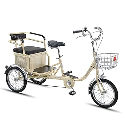 16-Zoll-Dreirad für Erwachsene, Fahrrad mit Kohlenstoffstahlrahmen, Rücksitz und Rückenlehne, dreirädriges Cruiser-Fahrrad für Senioren, Damen und Herren (Gold) – Bild 3