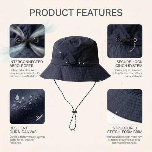 Image of Kraptick Adjustable Bucket Hat for Men - Wide Brim Sun Protection Safari Hat with Chin Strap for Outdoor, Fishing, Hiking, Trekking & Travel - Breathable Summer Boonie Cap