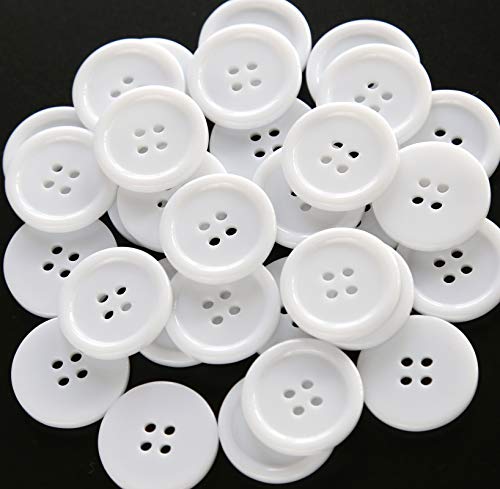 GANSSIA 7/8 Inch (22.5mm) White Button Resin Sewing Buttons for Garment and DIY Craft Scrapbooking Pack of 70 Pcs