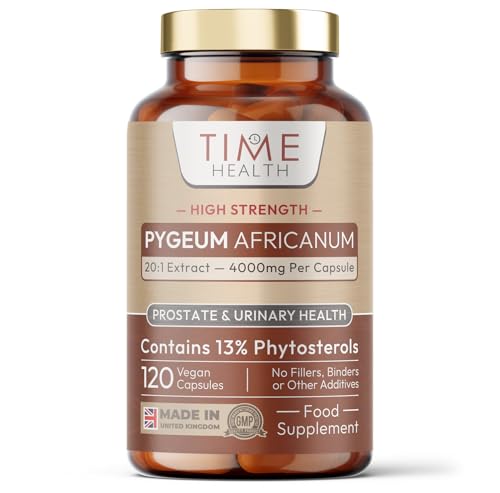 High Strength Pygeum Africanum - 120 Capsules - 4000mg per Serving - 20:1 Bark Extract - 13% Phytosterols - Prostate Bladder & Urinary Tract Support - UK Made - GMP - Additive Free - Vegan