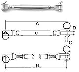 Marine Part Depot Stainless Steel Turnbuckle Jaw/Jaw 1/8'