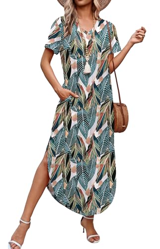 Image of WIHOLL Women's Summer Short Sleeve Dresses Maxi Dress Vacation Beach Sundresses 2026 with Pockets